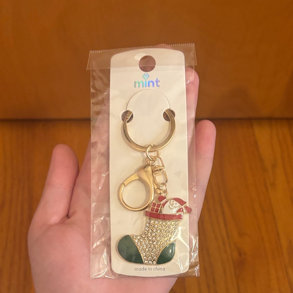 Mint Gold and Green Stocking Bag Charm  Keychain NWT